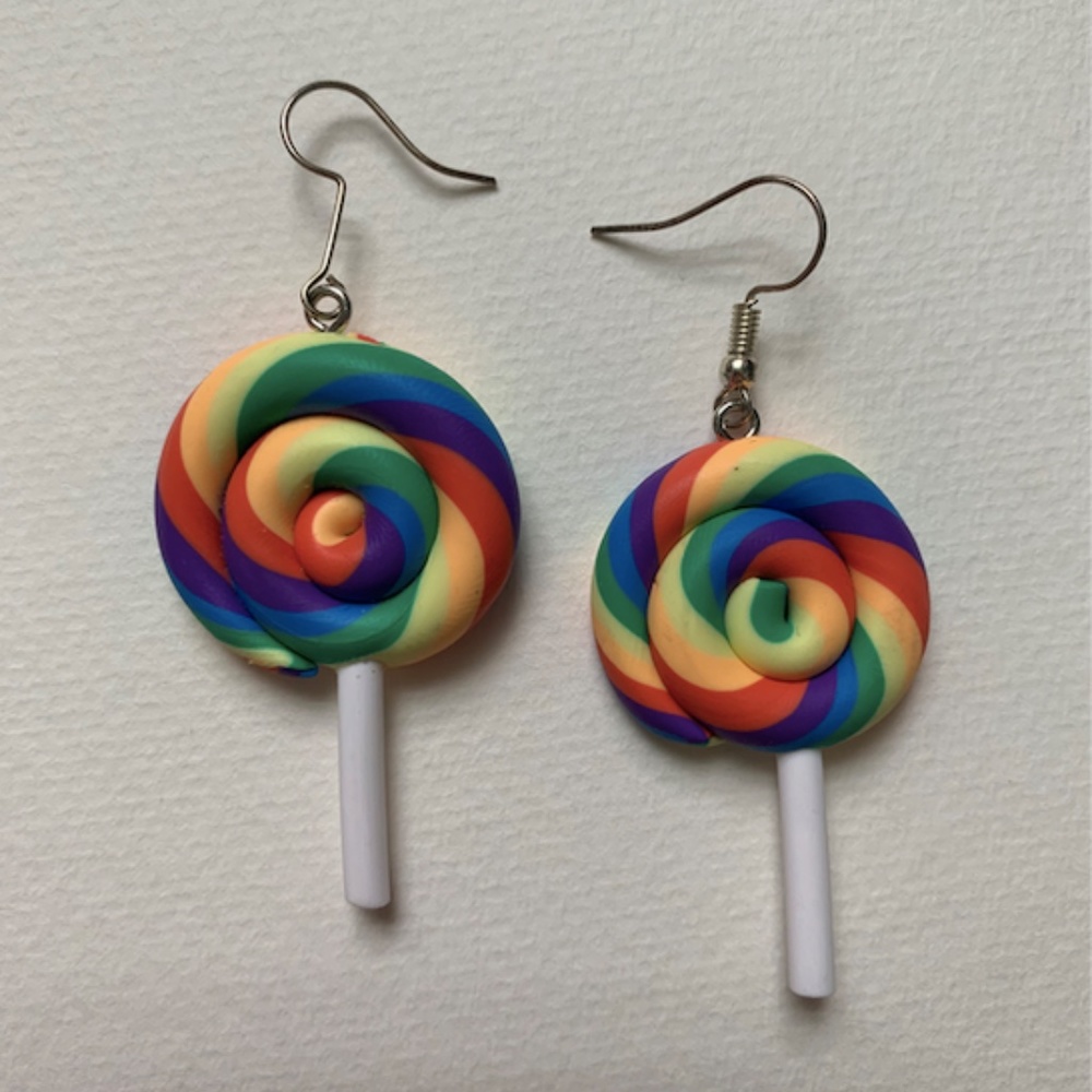 Rainbow Swirl Lollipop Earrings